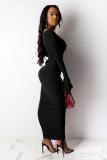 Wine Red Polyester Fashion Sexy adult Bell sleeve Long Sleeves one shoulder collar Step Skirt Ankle-Length Pa