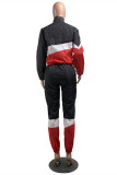 Black Casual Sportswear Patchwork Basic Zipper Collar Long Sleeve Two Pieces