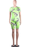 Fluorescent green Polyester Fashion Active adult Patchwork Print Character Two Piece Suits Straight Short Sleeve Two Pieces