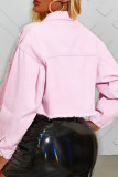 Pink Turndown Collar Solid The cowboy Pure Long Sleeve Outerwear
