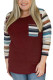 Wine Red O Neck Long Sleeve Patchwork Long Sleeve Tops