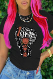 Black Fashion Casual Print Basic O Neck T-Shirts