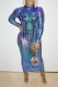 Blue Sexy Patchwork See-through Half A Turtleneck Pencil Skirt Dresses
