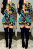 Green Fashion Casual Print Hollowed Out O Neck Regular Romper