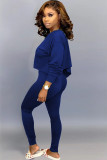 Blue Celebrities Solid Two Piece Suits pencil Long Sleeve Two-piece Pants Set