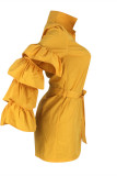 Yellow Fashion Casual Solid Patchwork Turndown Collar Shirt Dress