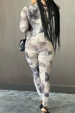 Grey Sexy Polyester Print O Neck Skinny Jumpsuits