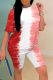 Red Casual Print Patchwork O Neck Short Sleeve Two Pieces