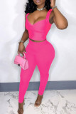 Black Sexy Casual Solid Backless V Neck Sleeveless Two Pieces