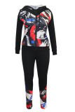 Red Blue Sexy Print Split Joint Hooded Collar Long Sleeve Two Pieces