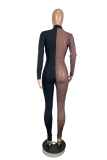 Red Sexy Print Patchwork Half A Turtleneck Skinny Jumpsuits