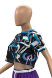 Black Fashion Casual Print Basic O Neck Tops