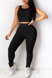 Yellow Casual Sportswear Solid Vests Pants O Neck Sleeveless Two Pieces
