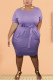 purple Polyester Fashion Sexy adult Ma'am O Neck Solid Plus Size