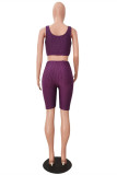 Purple Casual Sportswear Solid Vests U Neck Sleeveless Two Pieces