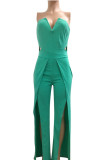 Blue Fashion Sexy Solid Split Sleeveless Wrapped Jumpsuits
