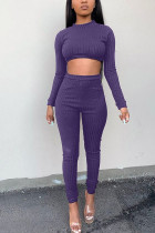purple Polyester Fashion Active adult Ma'am Patchwork Solid Two Piece Suits pencil Long Sleeve Two Pieces