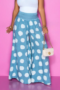 Blue White Blue Yellow Polyester Elastic Fly Sleeveless Mid Dot Patchwork Print Loose Pants Bottoms