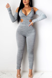 Black Fashion Sexy Adult Polyester Solid Fold Halter Skinny Jumpsuits