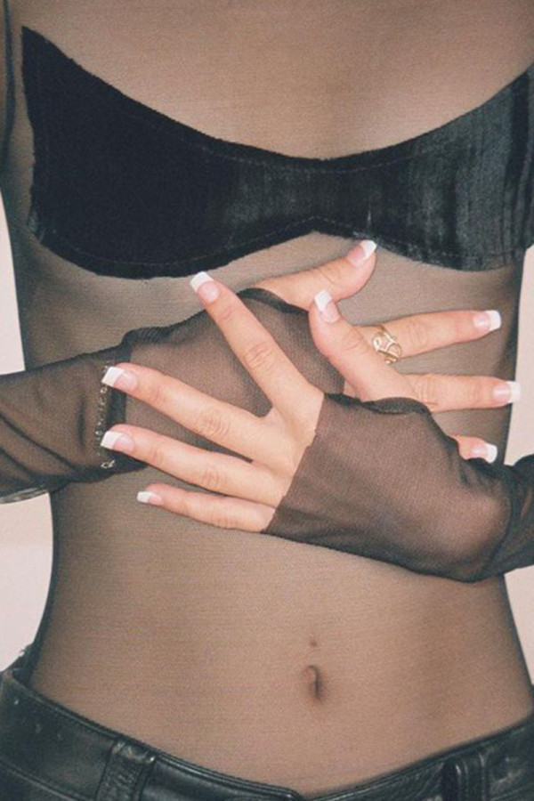 Black Street Solid See-through Half A Turtleneck Skinny Bodysuits