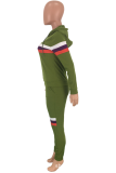 Grey Casual Striped Patchwork Hooded Collar Long Sleeve Two Pieces