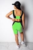 Light Green Polyester Sexy Fashion Casual crop top Patchwork Geometric Skinny Two-Piece Short Set