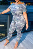 Camouflage Fashion Casual Camouflage Print Basic O Neck Regular Jumpsuits