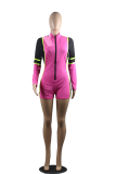Pink Sexy Solid Patchwork V Neck Skinny Rompers