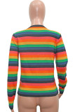 Stripe Fashion Casual Adult Polyester Striped O Neck Tops