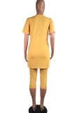 Yellow Polyester Fashion Sexy Solid Two Piece Suits pencil Short Sleeve Two Pieces