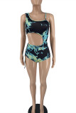Black Fashion Sexy Print Tie Dye Hollowed Out Backless Swimwears