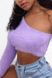 Light Purple Fashion Sexy Solid Zipper Collar Tops