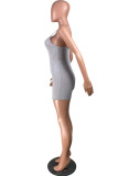 Grey Sexy Solid Patchwork Without Belt Spaghetti Strap Straight Rompers