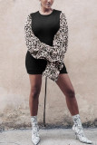 Pink Fashion Sexy Leopard Patchwork O Neck Long Sleeve Dress