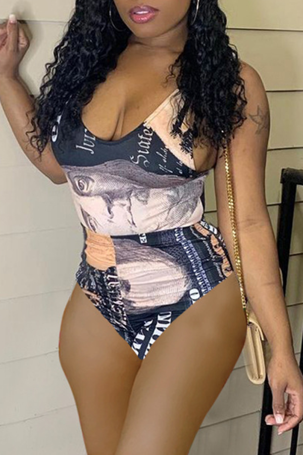 Black Sexy Print Sexy Patchwork Swimwears