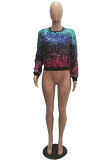 Multi-color O Neck Patchwork Sequin Polyester Patchwork Long Sleeve Sweats & Hoodies
