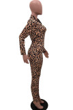 Leopard print Milk Silk Fashion Casual adult Ma'am Leopard Two Piece Suits pencil Long Sleeve Two Pieces