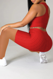 Red Sportswear Solid Patchwork O Neck Sleeveless Two Pieces