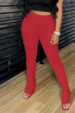 Red Street Polyester Solid Fold Skinny Bottoms