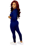 Blue Polyester Fashion adult Active Casual Lightly cooked Zippered Two Piece Suits pencil Long Sleeve