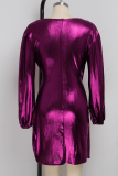 Purple Sexy Split Joint V Neck Irregular Dress Dresses