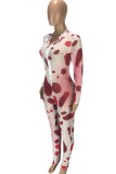 Red Sexy Casual Print O Neck Regular Jumpsuits