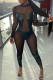 Black Sexy Patchwork Mesh Half A Turtleneck Skinny Jumpsuits