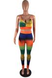 Multi-color Fashion Sexy Striped bandage Geometric Asymmetrical Polyester Sleeveless Slip Jumpsuits