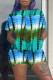 Blue Fashion Casual Tie Dye Printing O Neck Short Sleeve Two Pieces