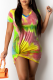 Yellow Casual Print Patchwork O Neck Irregular Dress Dresses