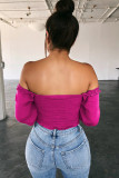 White V Neck Long Sleeve Patchwork crop top Solid