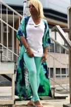 Green cardigan Print Patchwork Polyester Print Half Sleeve Blazer & Suits &Jacket