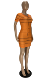 Yellow Sexy Print Patchwork O Neck Pencil Skirt Dresses