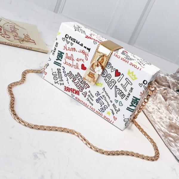 White Fashion Casual Letter Print Crossbody Bag